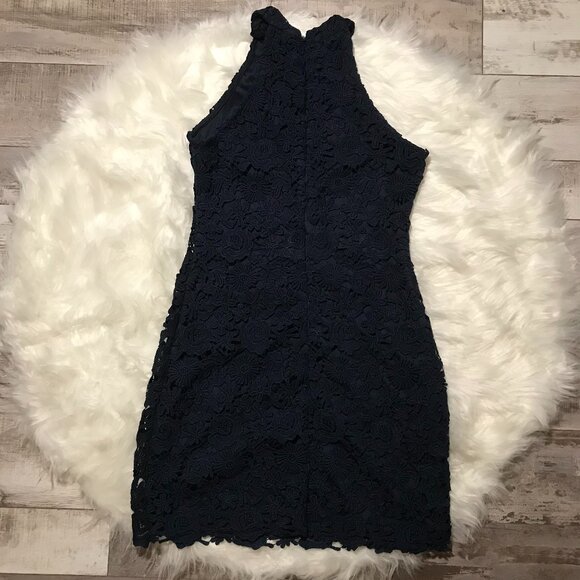 LULUS Love Poem Navy Blue Lace Mini Dress SIZE M - Picture 2 of 5